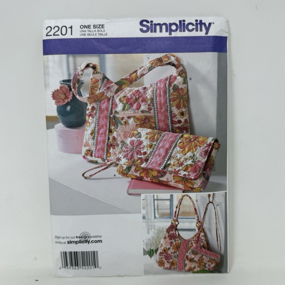 Simplicity 2201 Hobo Bag,Purse,Wristlet,Wallet,Fabric,Material,Crafts,Uncut,New,